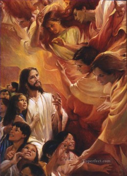 jesus christ Painting - They Saw the Heavens Open Catholic Christian Jesus